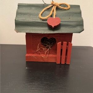 Rustic Red and Green Birdhouse with Heart Design